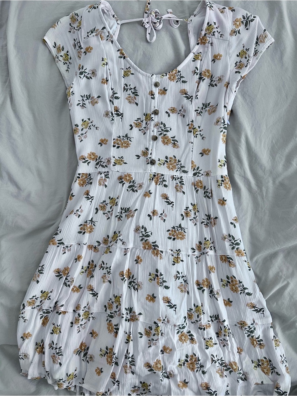 Hollister White Mini Dress with Yellow Floral Print